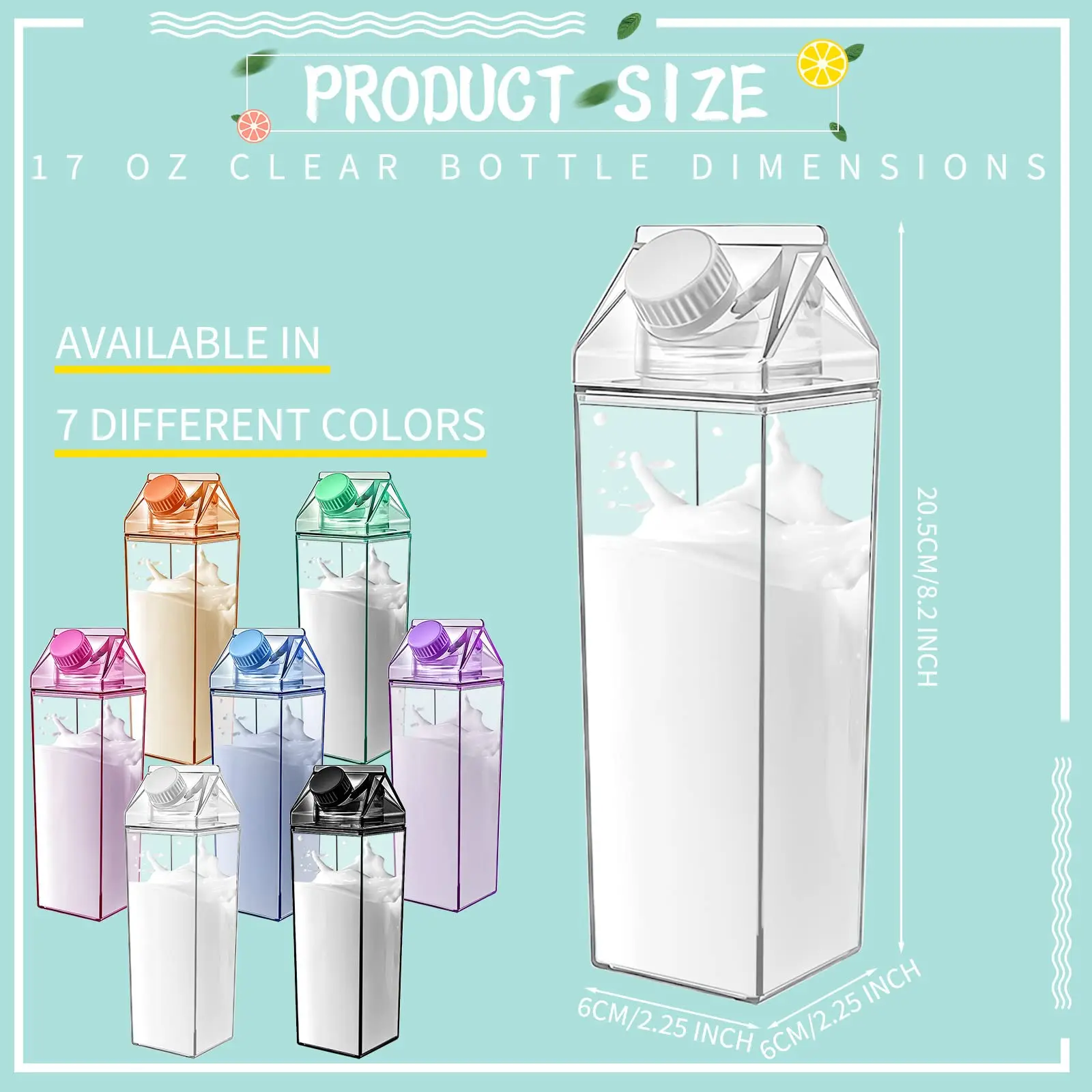 500/1000ML Clear Milk Carton Water Bottles Bulk Plastic Square Milk Bottles Portable Reusable Milk Box Leakproof Cup for Outdoor