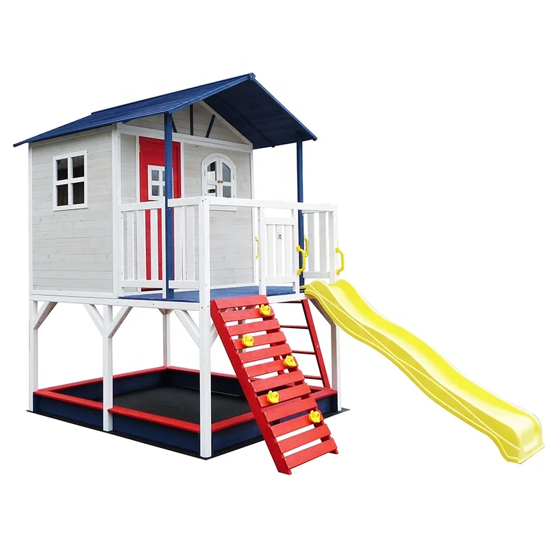 
Wooden Kids Playhouse With Slide and Sandbox Climbing frame 