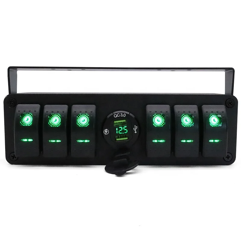 Best Product Amazon 2024 Waterproof 12V Voltmeter Dual USB Charger 6 Gang Marine Rocker Switch Panel Box for Car Boat