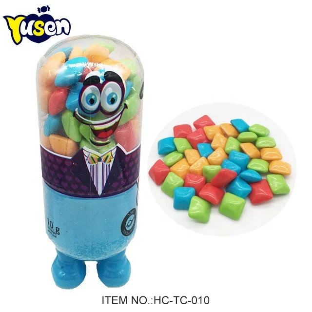 Wholesale New Item Mixed Fruit Flavor Bubble Gum Funny Cartoon Plastics Bottle Toy Candy