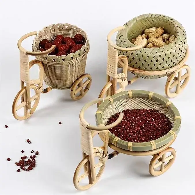 Hot Selling Mini Bamboo Tricycle Fruit Basket for Home Decoration