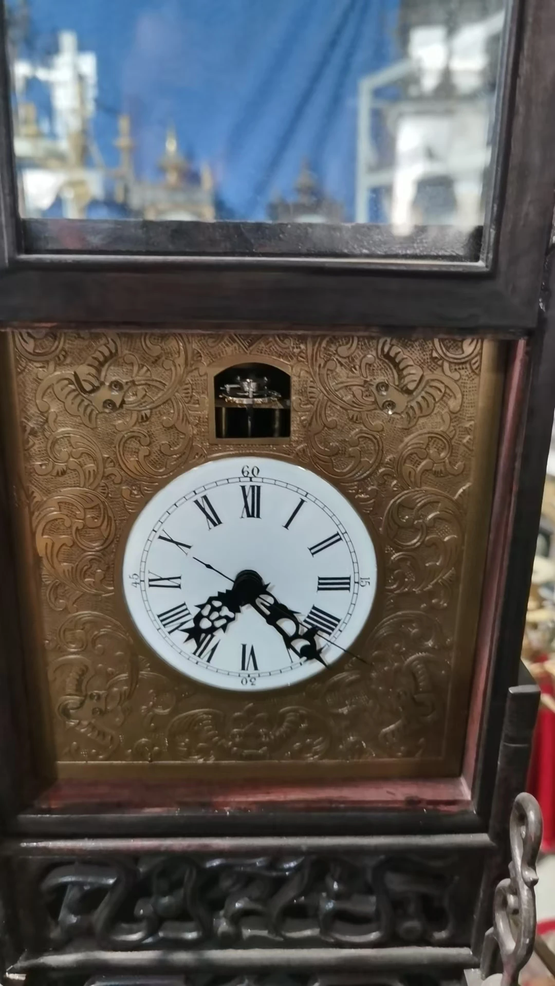 Chinese Handcrafted Rosewood Case Engraved Gilt Dial Carved 8 Days Repeater Brass Mechanical Strike Pendulum Table Clock/Watch
