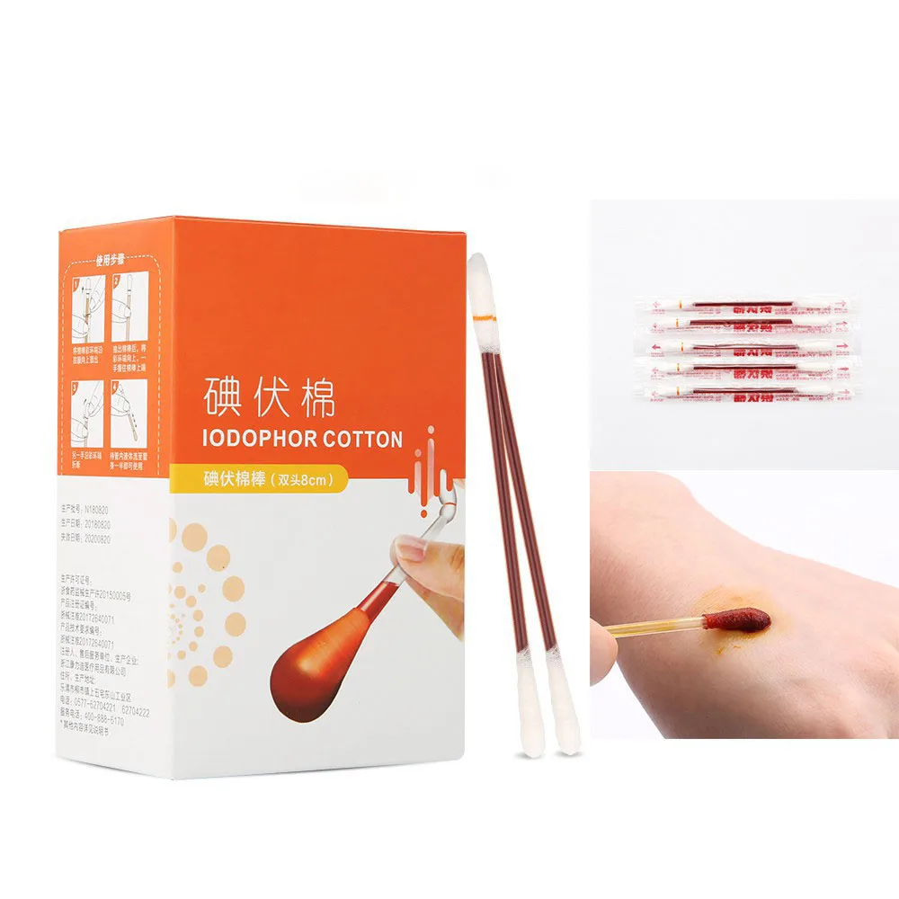 Iodophor Cotton Stick Disinfection Cotton Swab Double Ended Iodophor Cotton Swabs