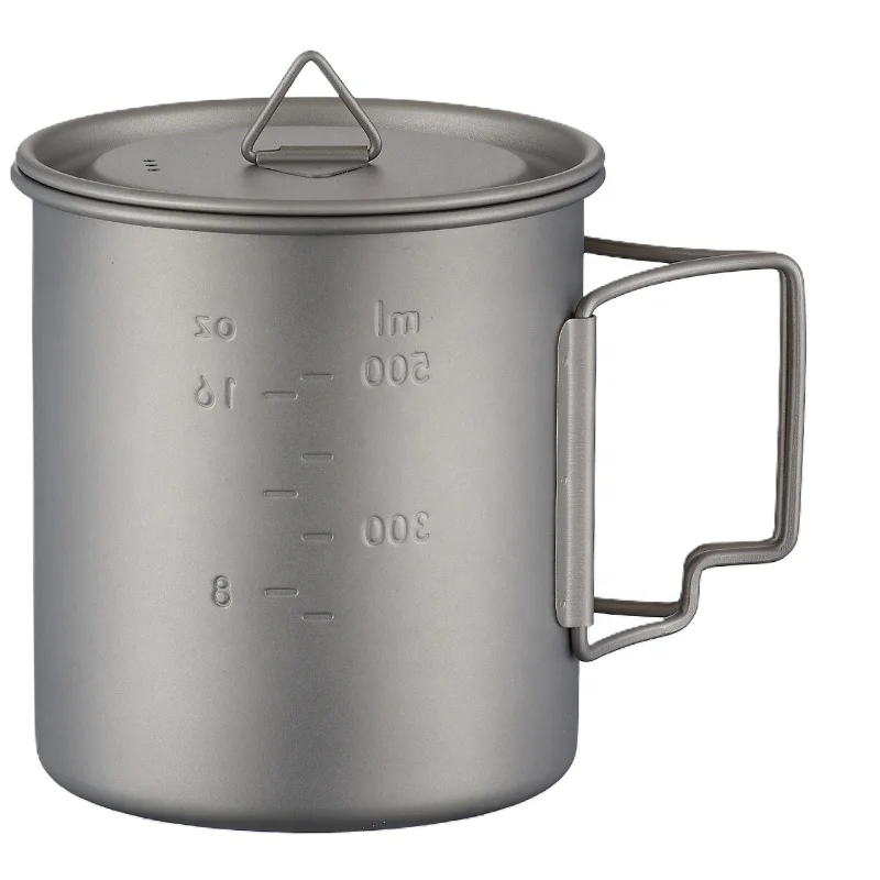 750ml Titanium Pot And Pans Camping Outdoor Cup Mug Foldable Handle With Lid Lightweight Hiking Climbing Backpacking Hanging Pot