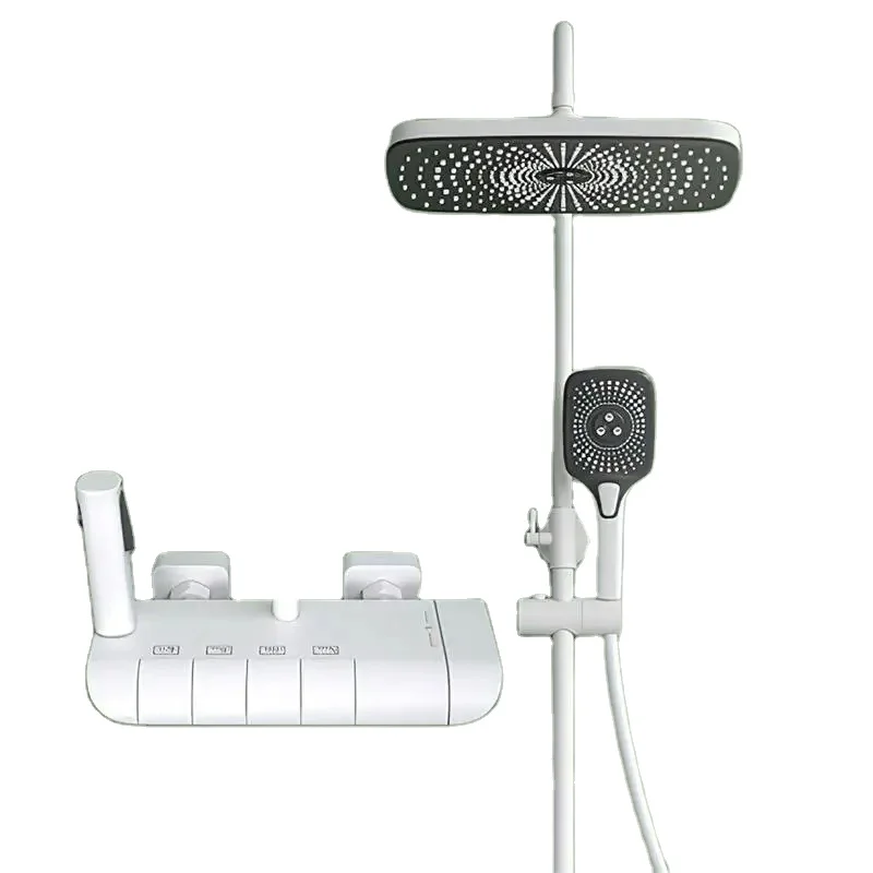 High Quality Fashion White Piano Shower System Set 4 Function Luxury Rainfall Shower Combo Mixer Square Shower Head Bidet Spray