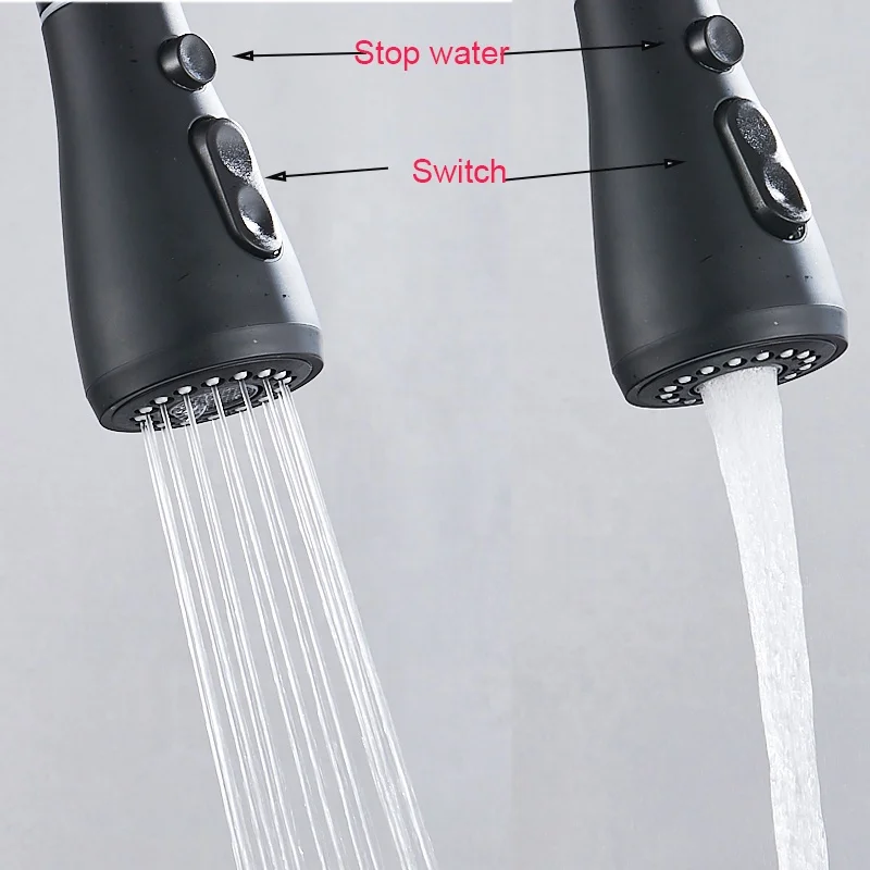 Black stainless steel three functions hot and cold drinking faucet tap pull out kitchen sink faucet