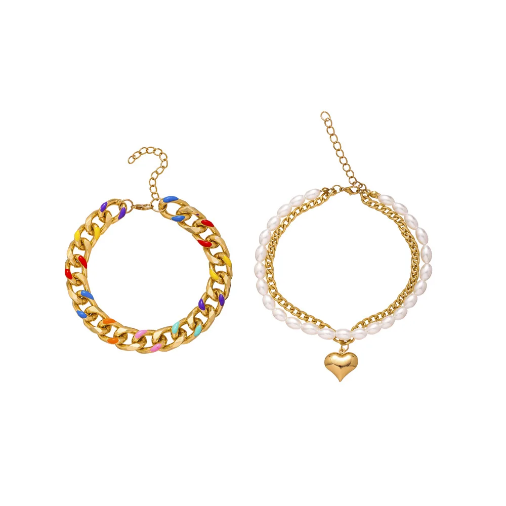 Wholesale Light Luxury Multi Layered Gold Plated Anklet Pearl Heart Summer Anklets For Women Girls