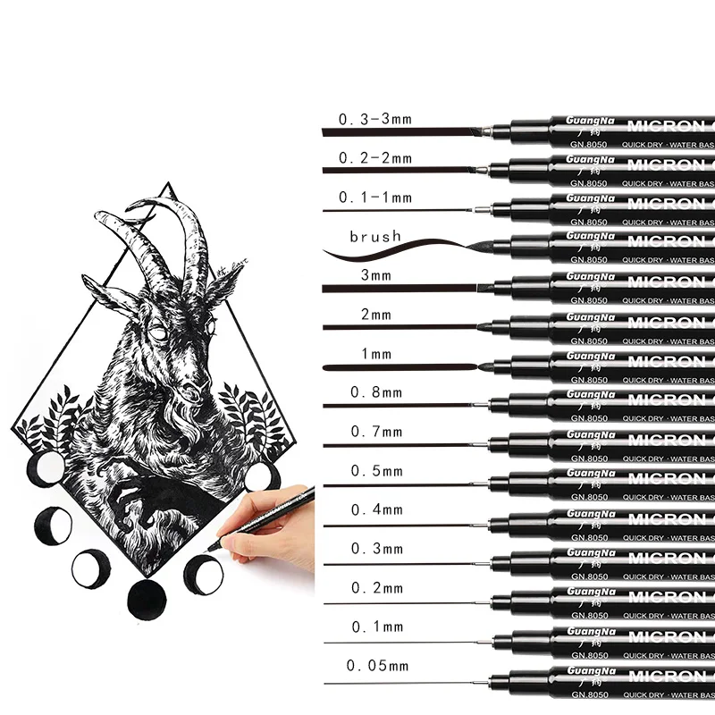 New arrival Fineliner Drawing Micro Line pen for Sketch Design 15 sizes set Black pigment liner art pens