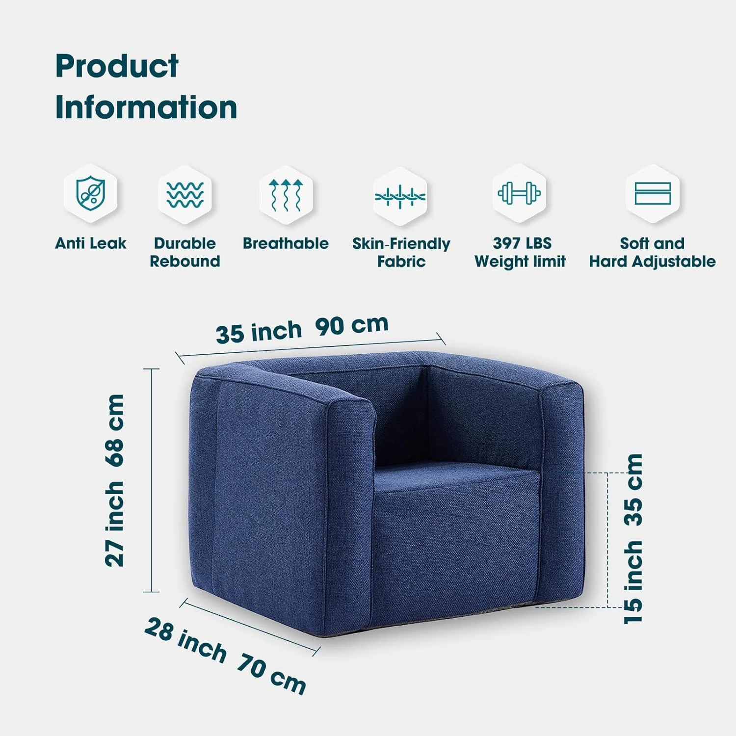 Modern Design Inflatable Chair Air Couch for Indoor & Outdoor Foldable Blow-Up Sofa for Bedroom Patio Backyard Camping Air Pump