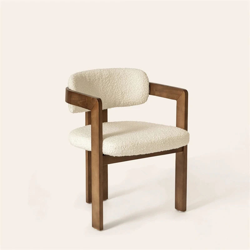 Minimalist style Dining Chair Restaurant Retro Ash Wood Simple Chair With Teddy Fabric Cushion For Home Hotel