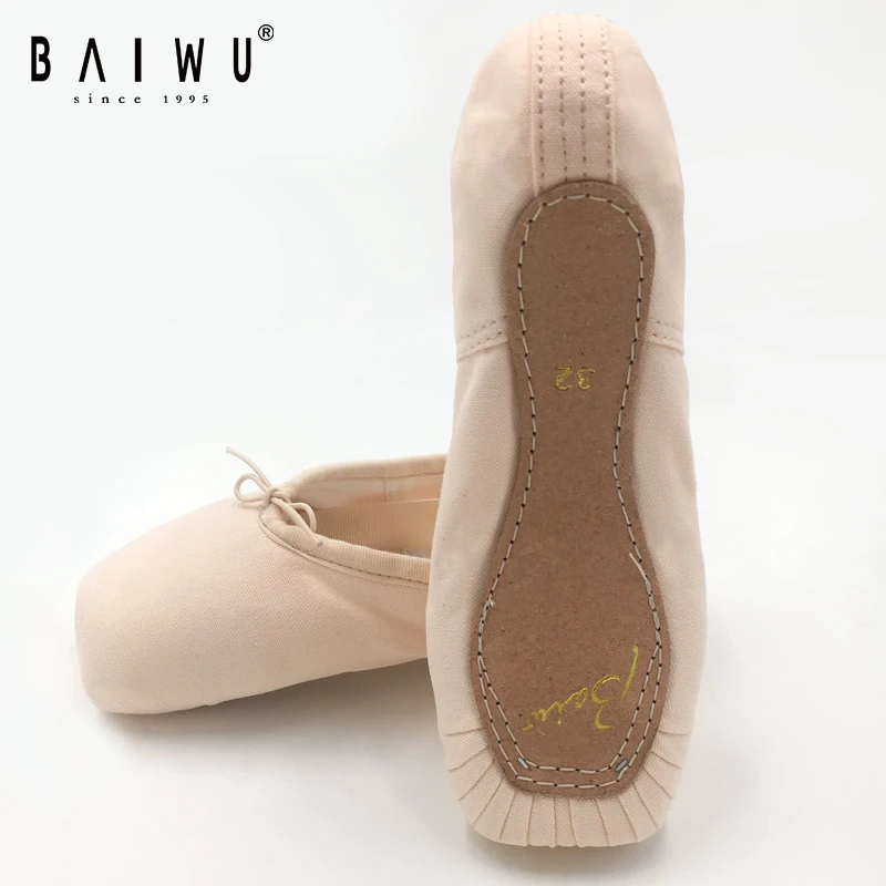 116131008 Baiwu Synthetic Leather Full Sole Cotton Soft Pink Training Performance Dance Shoe For Women Girls Pointe Ballet Shoes