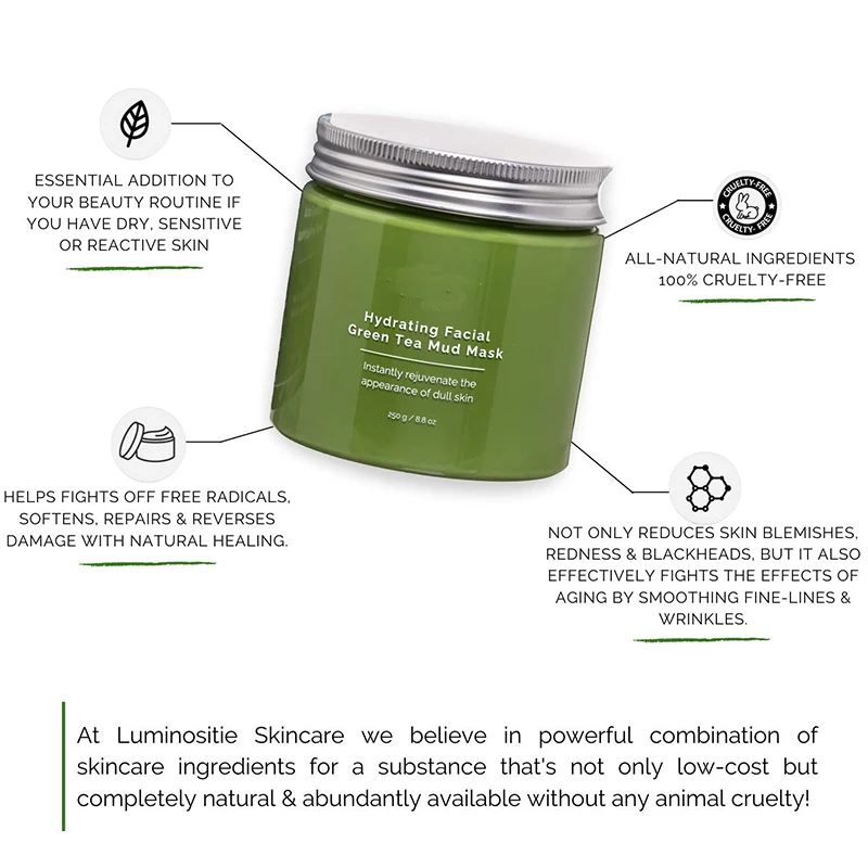 No LOGO Customization Private Label Mud Mask Skin Care Green Tea Matcha Facial Mud Mask