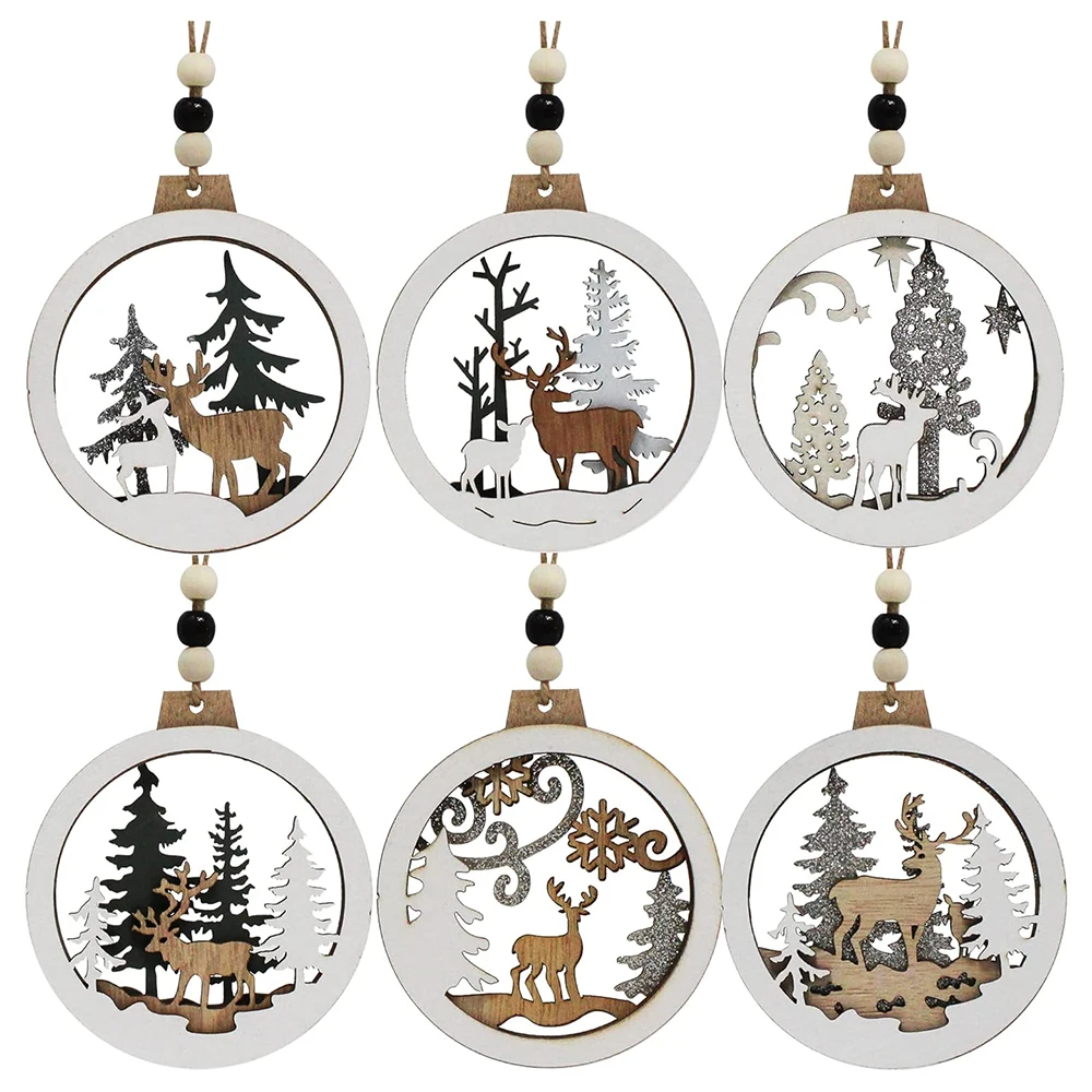 Wholesale Wood Deer Pendant with Christmas Tree Hanging Decorations Laser Cutting Wooden Christmas Ornament Eco-friendly