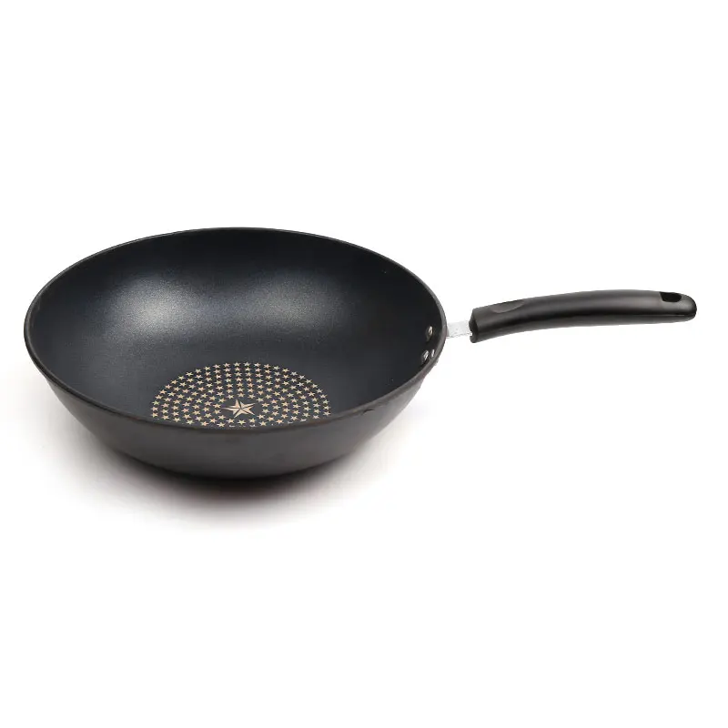 ALISSA Традиционная ручная молотковая ВОК из углеродистой стали с деревянной и стальной рукояткой, с круглым дном