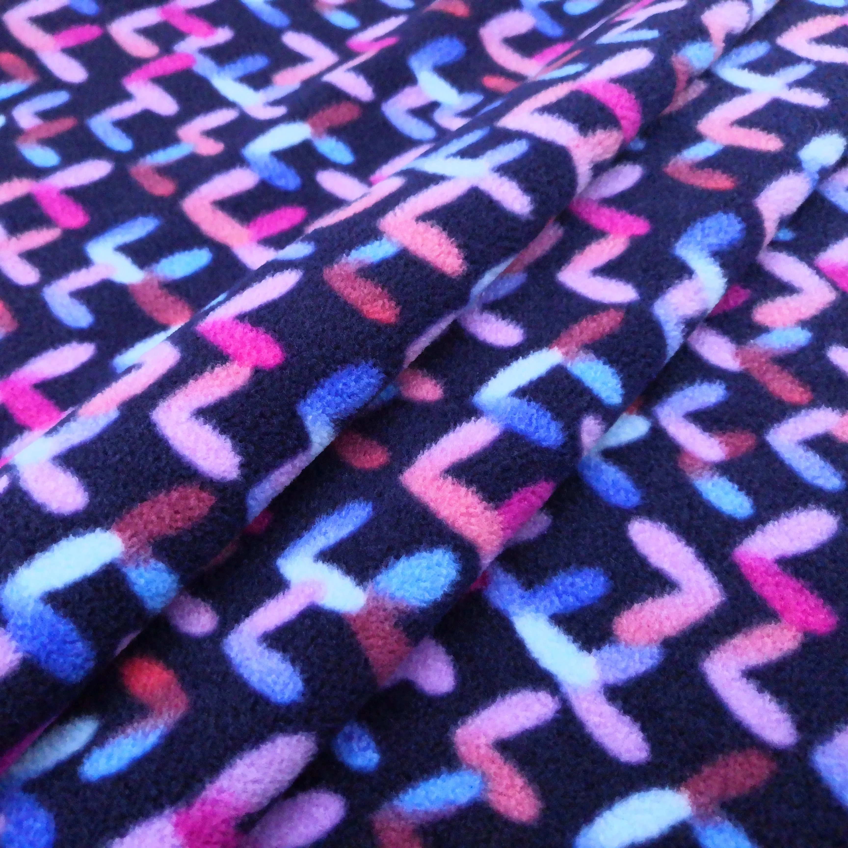 Beautiful fleece printed textile heart knit neon color warm polar fleece fabric