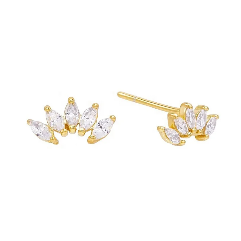 925 Sterling Silver Trendy Small Diamond CZ Marquise Stud Earring Jewelry Wholesale