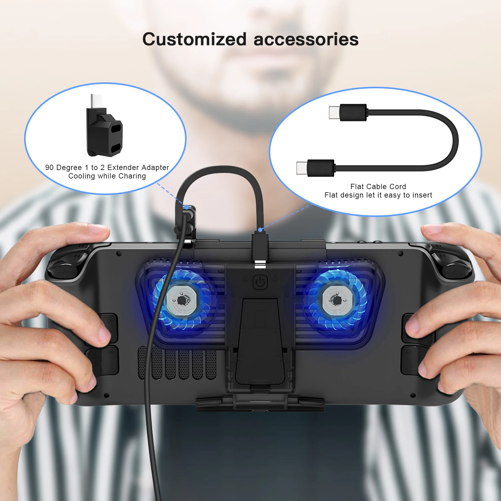 Cooling Fan with Bracket Holder Dual Type C Port Adapter for Steam Deck for Nintendo Switch OLED Game Console
