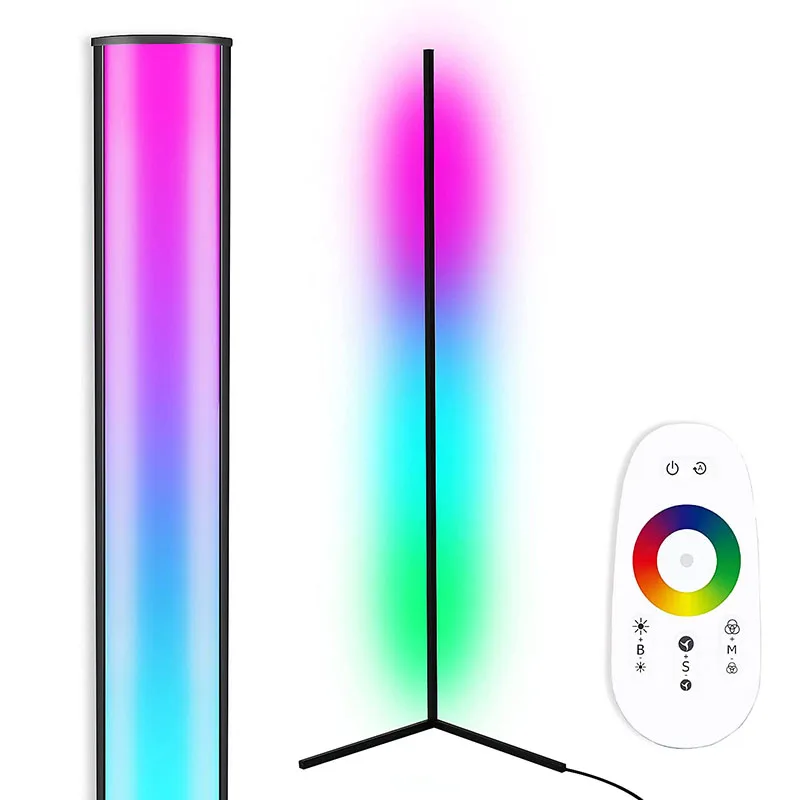 
 Угловая напольная лампа RGB, меняющая цвет, декоративное освещение, приглушаемая светодиодная современная напольная лампа с дистанционным управлением  