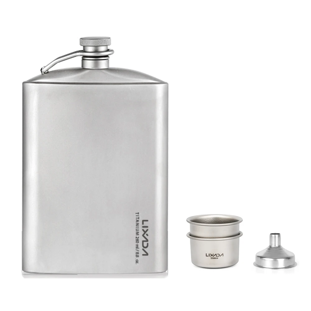 Lixada 260ml Leakproof Titanium Flask Alcohol Whisky Wine Flask with Cup Set for Outdoor Camping Backpacking Travel Picnic