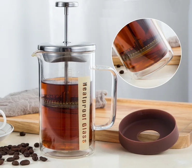 Heat-Resistant double wall Borosilicate Glass Stainless Steel Filter French Press Coffee Maker