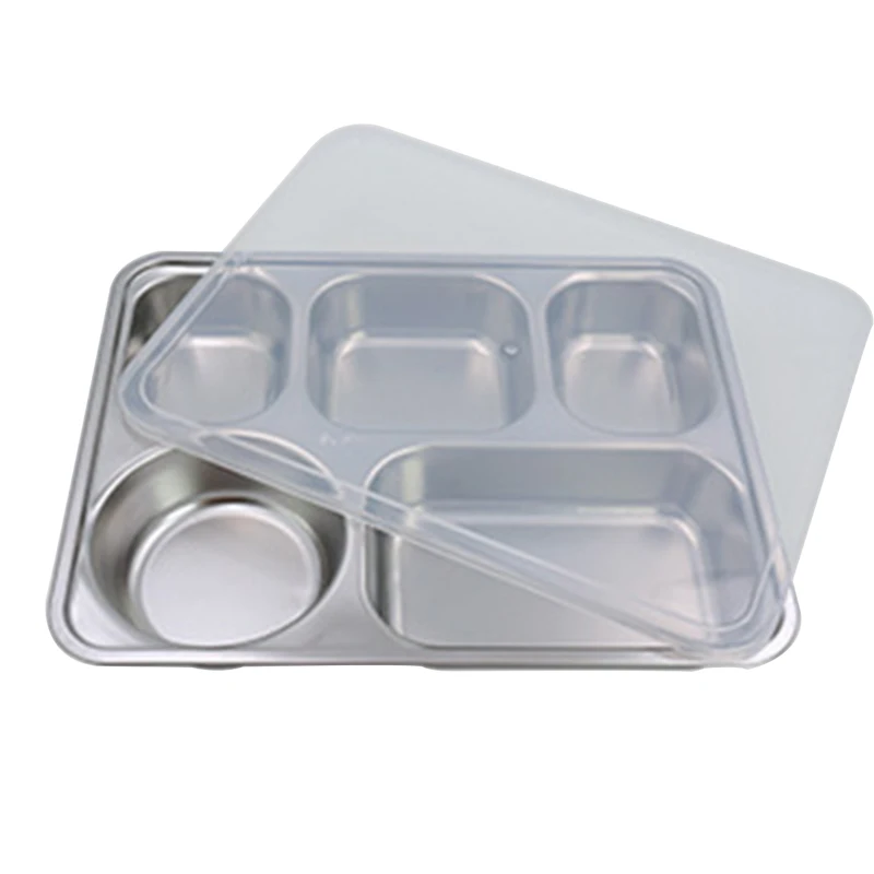 
Restaurant Food Grade Deeper 304 Steel Plated 4/5 compartments Divided Fast Food /Snack Tray With Lid 