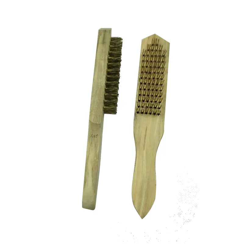 Wholesale 26cm Wooden Handle Brass Plated Brush Steel Brush Metal Rust Removal Cleaning Iron Brush Stainless Steel Wire