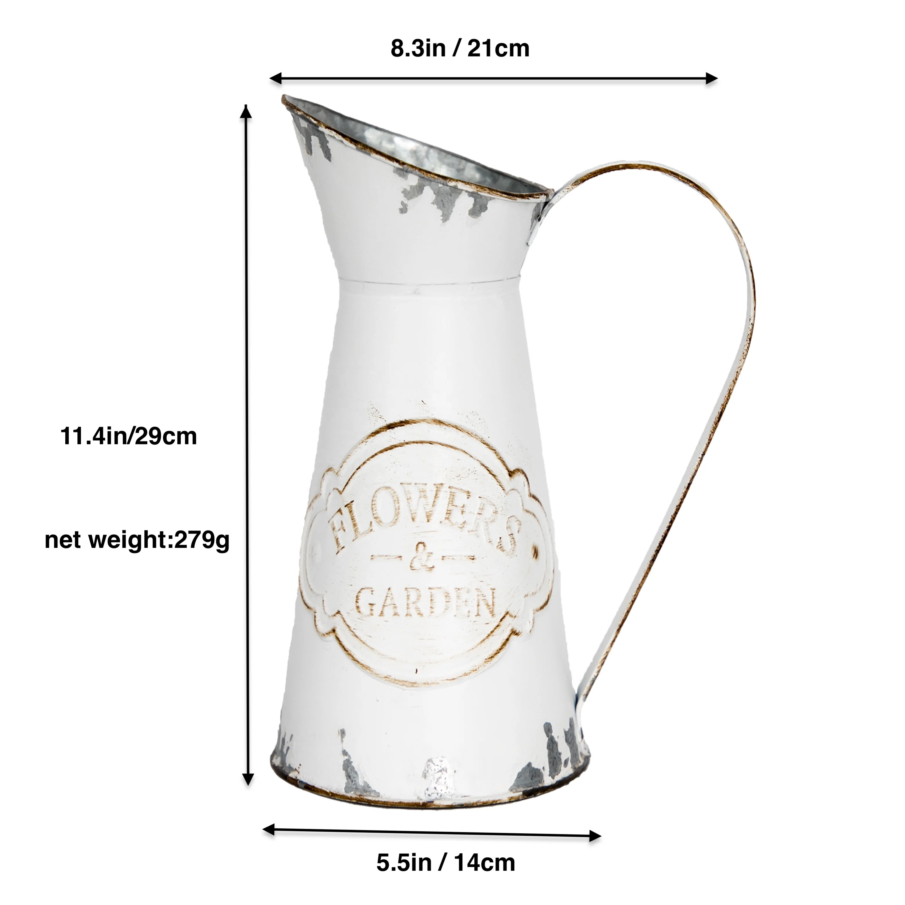  2022 Metal Farmhouse Pitcher Flower Vase Vintage Galvanized Jug Shabby Chic Rustic Decorative Holder for Home