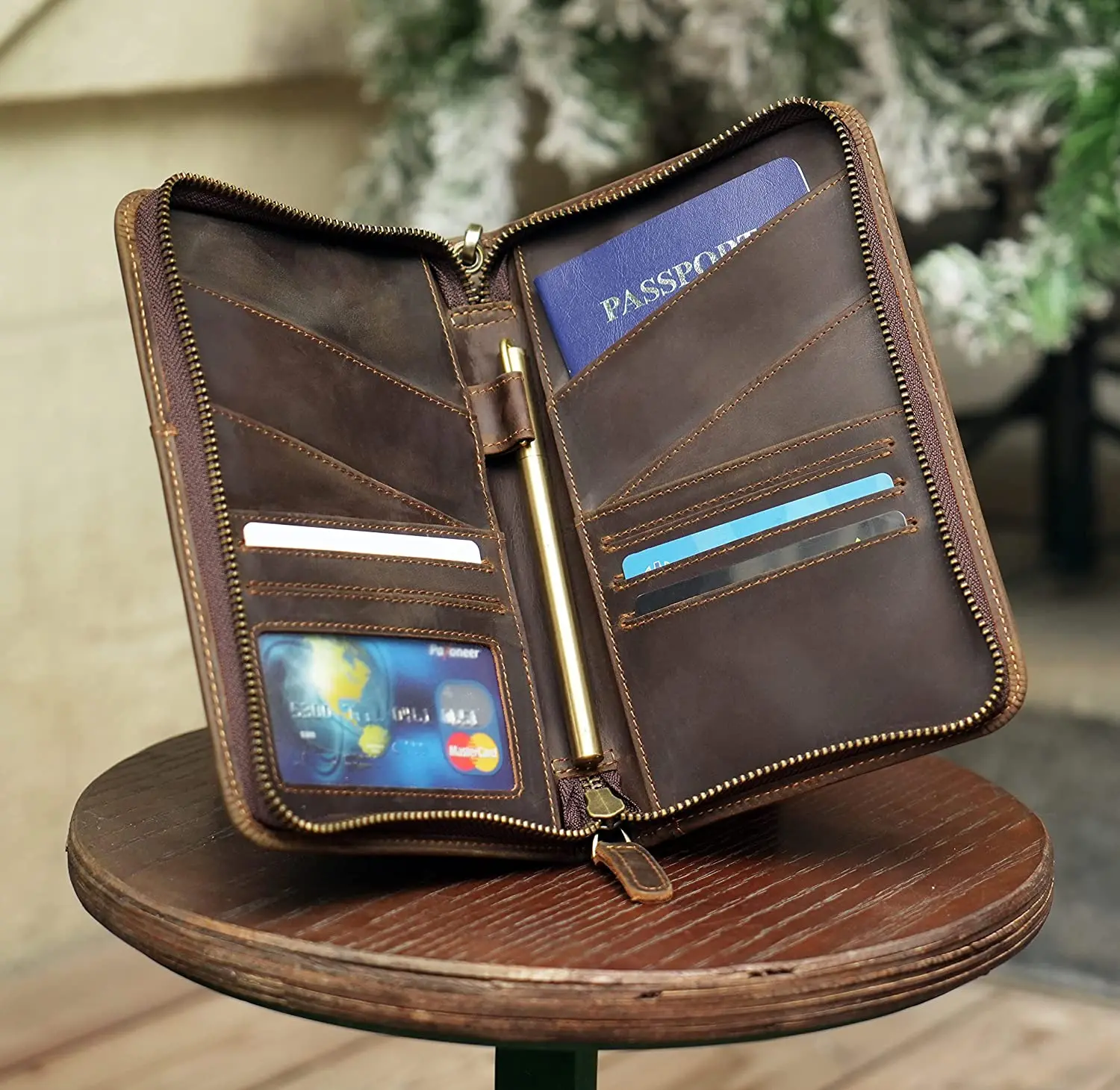 Full Grain Leather Passport Holder Cover Case for Men and Women RFID Blocking Family Travel Wallet Holds 6 Passports