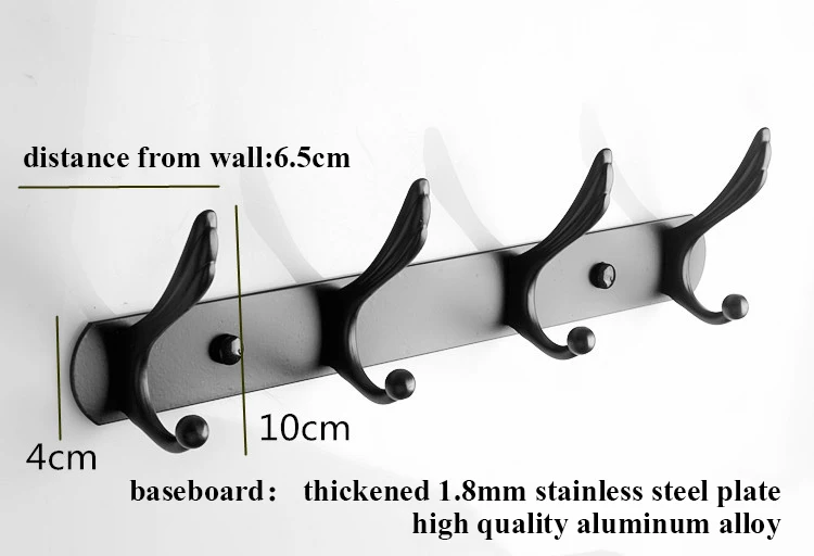 Stainless Steel Customized Black Wall Mounted Bedroom Hanging Clothes Coat Hooks