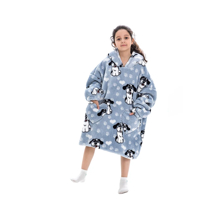 RTS multi color print custom teens super soft warm fleece sherpa pocket kids oversize hoodie blanekt