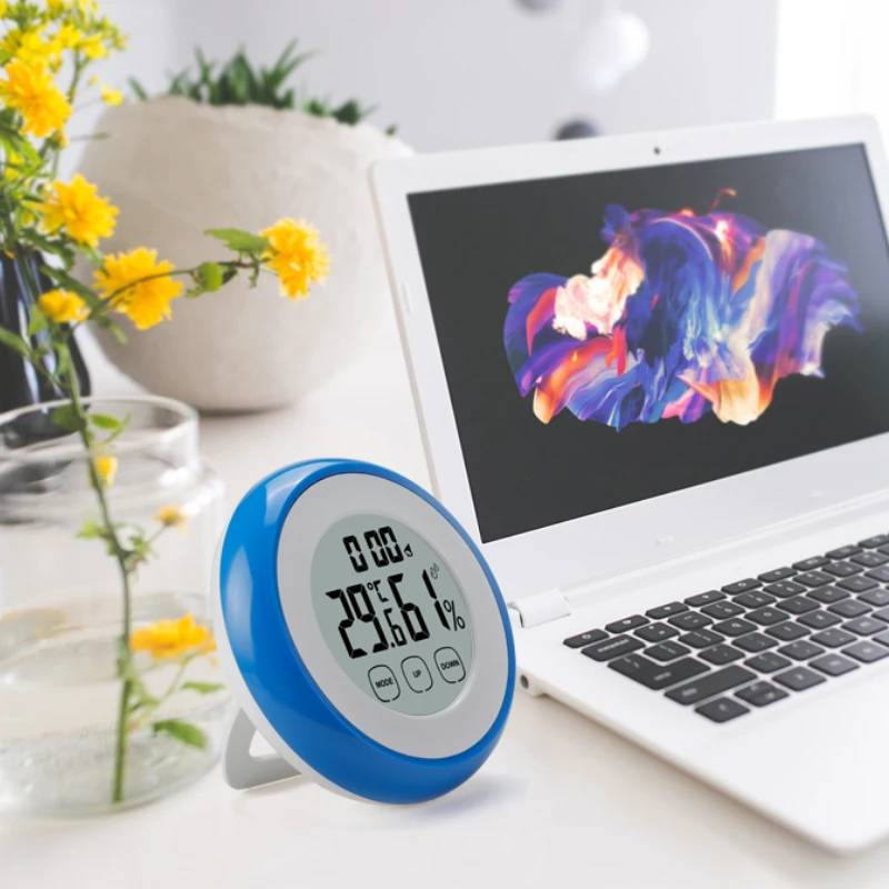 Cheap Round mini Tabletop Alarm Clock Indoor Room Electronic Digital Thermometer Hygrometer Desk & Table Clocks