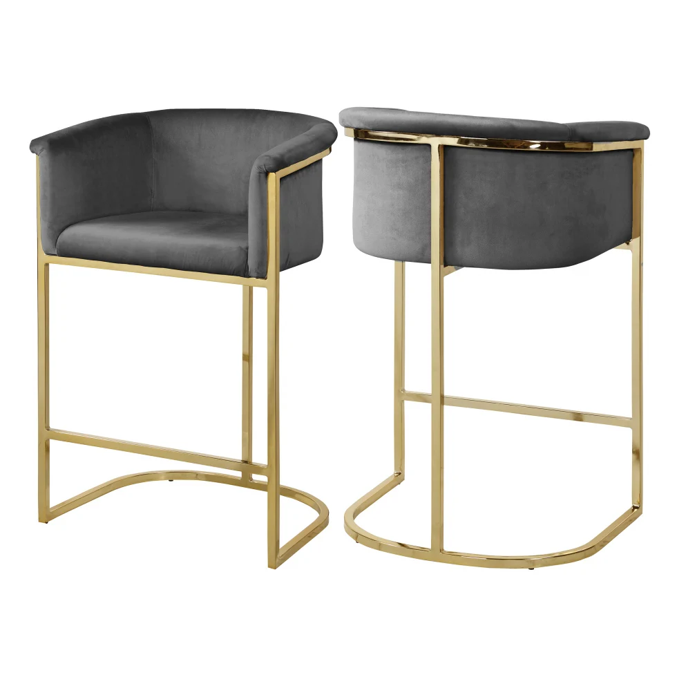 Cheap Modern Nordic Wrought Iron GoldPink Velvet Metal High Bar Stool With