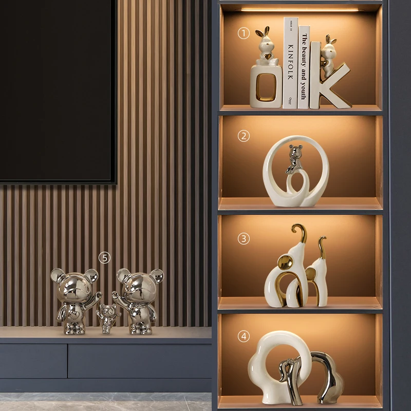 Creative Nordic Modern Ceramic Crafts Interior Decoration Sculpture a Pair of Gold Elephants Sculpture for Home Decoration