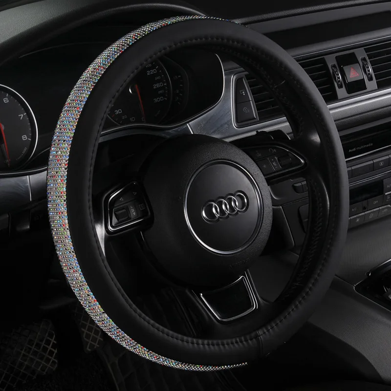 Full diamond inlaid steering wheel cover all season universal car micro fiber leather steering wheel cover