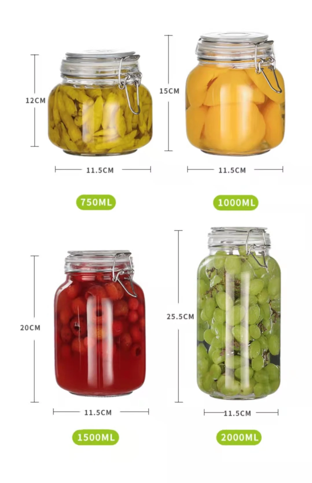 Airtight Glass Canister with Clamp Lids & Silicone Gaskets metal clip glass jars