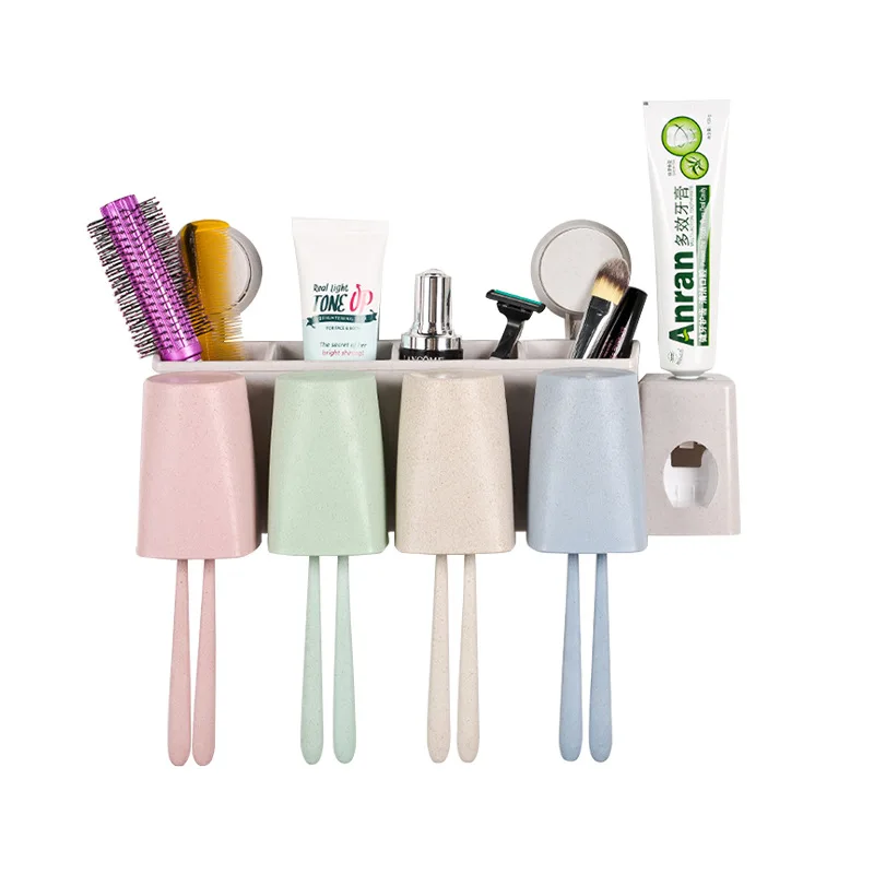 Wall Mounted Toothbrush Holder Set with Cups and Automatic Toothpaste Dispenser