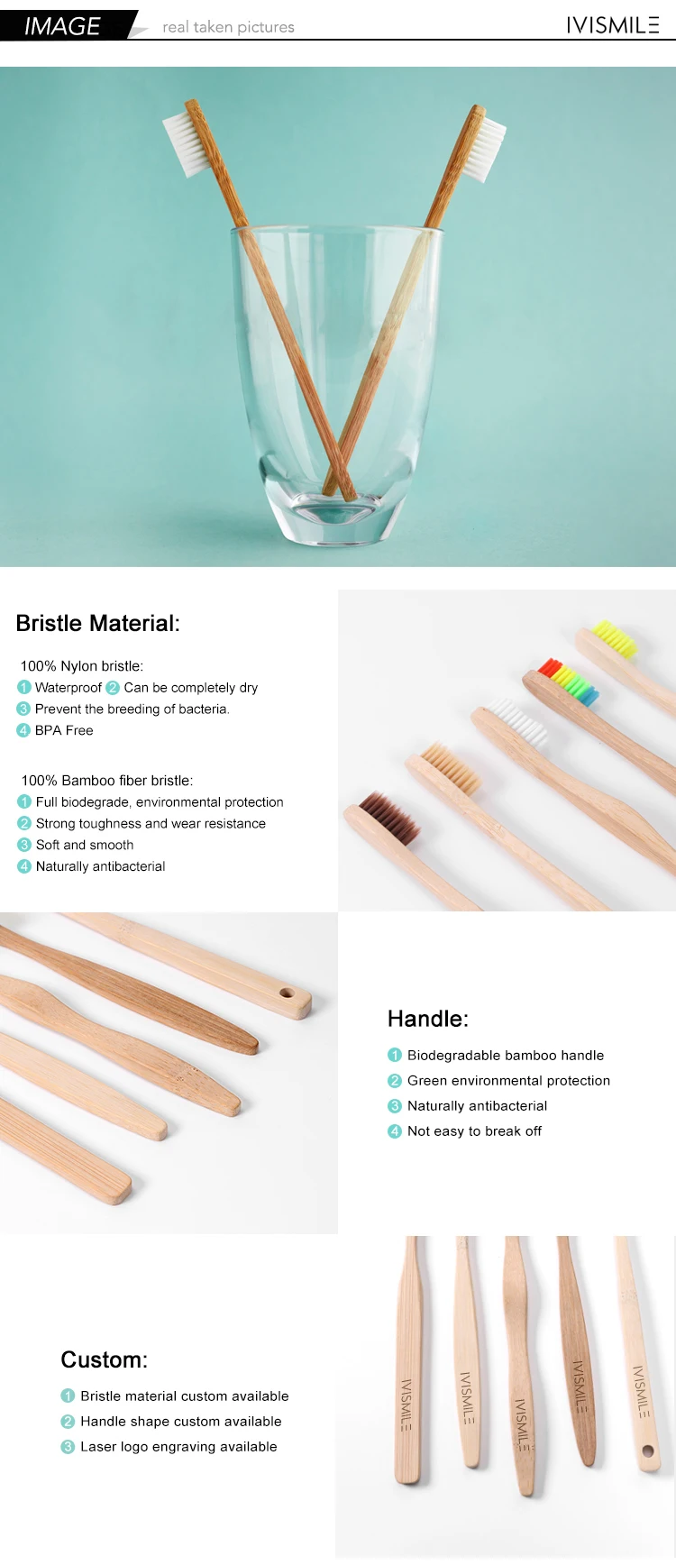 Eco Friendly Home Use Reusable Biodegradable  Natural Orginac  Bamboo Adult Toothbrush