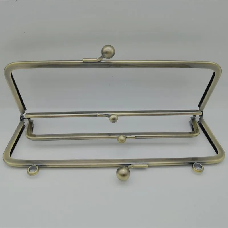 12*6cm Antique Brass Rectangular Vintage Metal Frame Double Handle Metal Beads Clasp Lock Bag Purse Frame