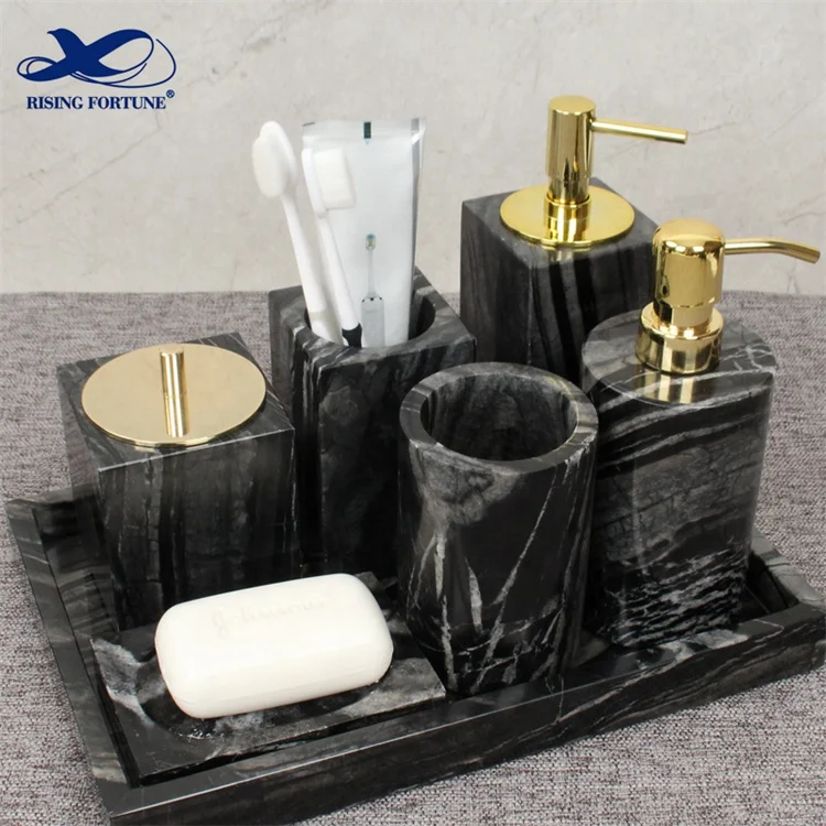 Набор аксессуаров для ванной из натурального черного мрамора
