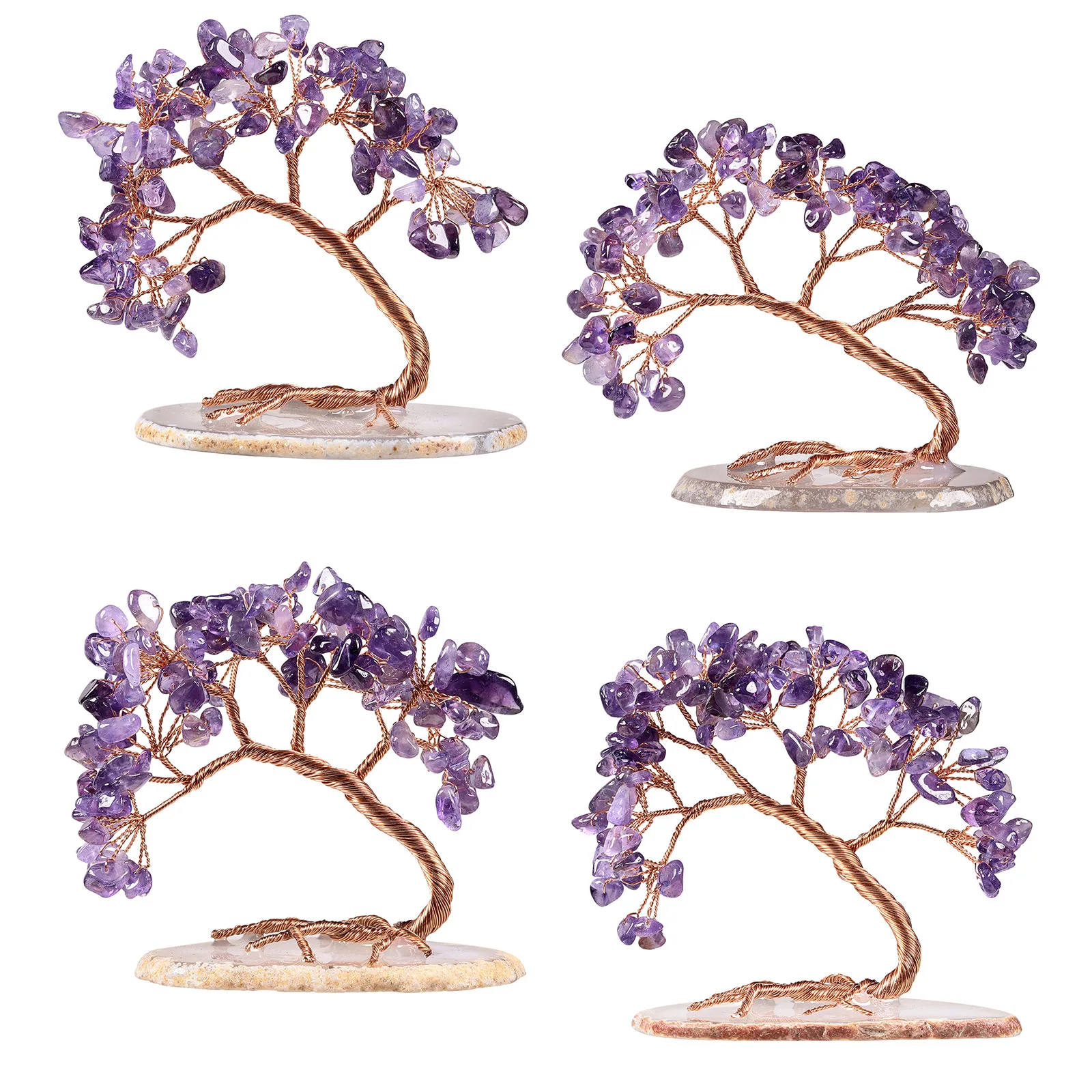 Natural Gemstone Quartz Healing Crystal Feng Shui Money Tree with Agate Slice Base