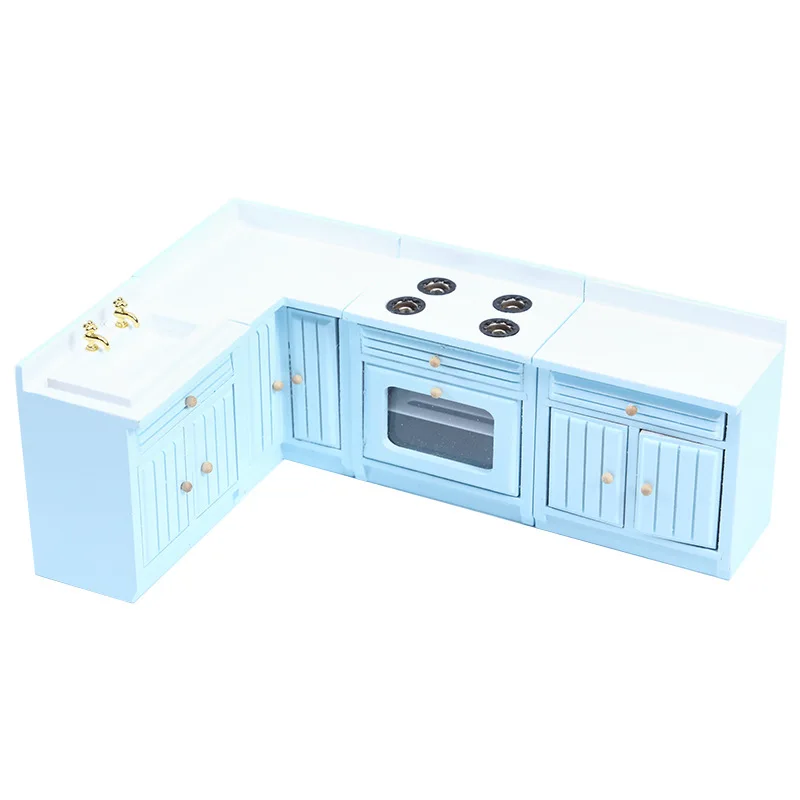 2022 New Arrival Miniature Dollhouse Furniture Kitchen Set Freely Combined Wooden Kitchen Cabinets Model