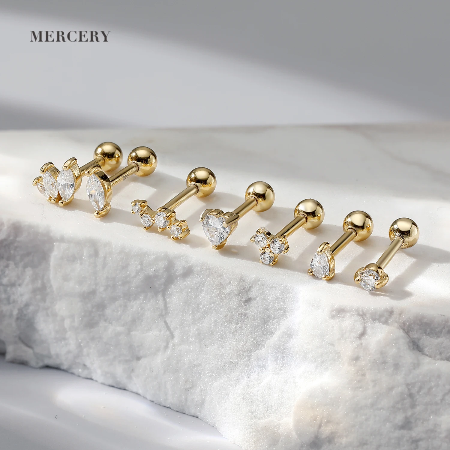 Ювелирные изделия Mercery пирсинг для хряща 14k позолоченный 925 серебро маркиза CZ Пирсинг серьги с плоской спинкой