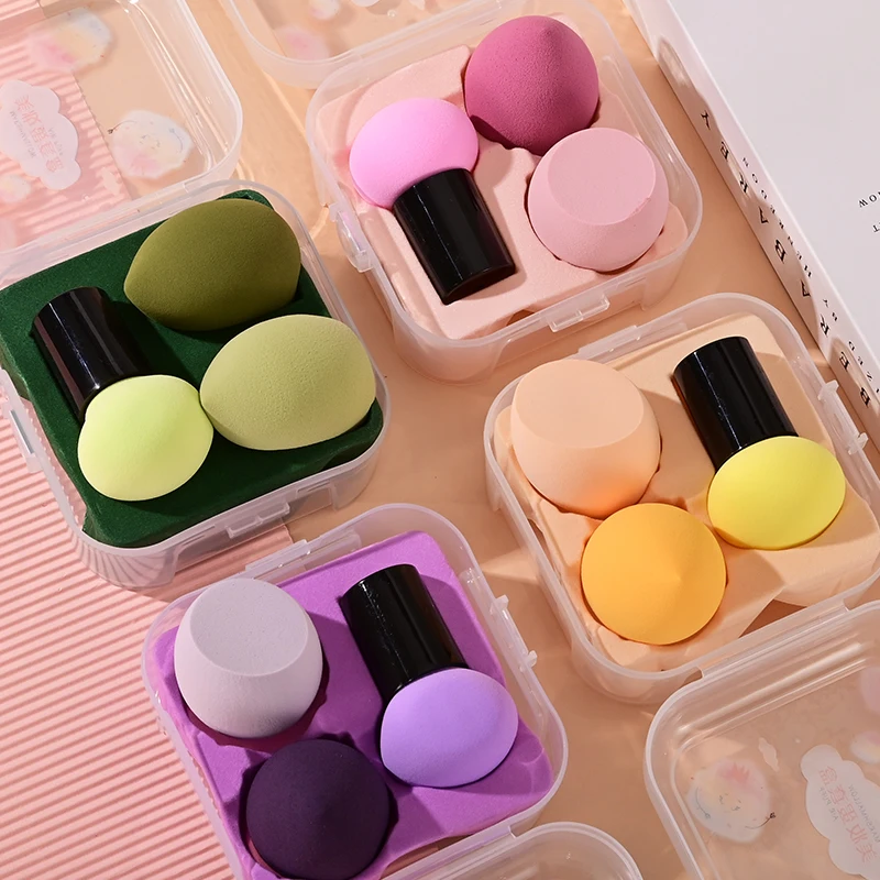 in stock wholesale 3pcs set powder puff makeup sponge beauty blenders sponge set with clear box packing