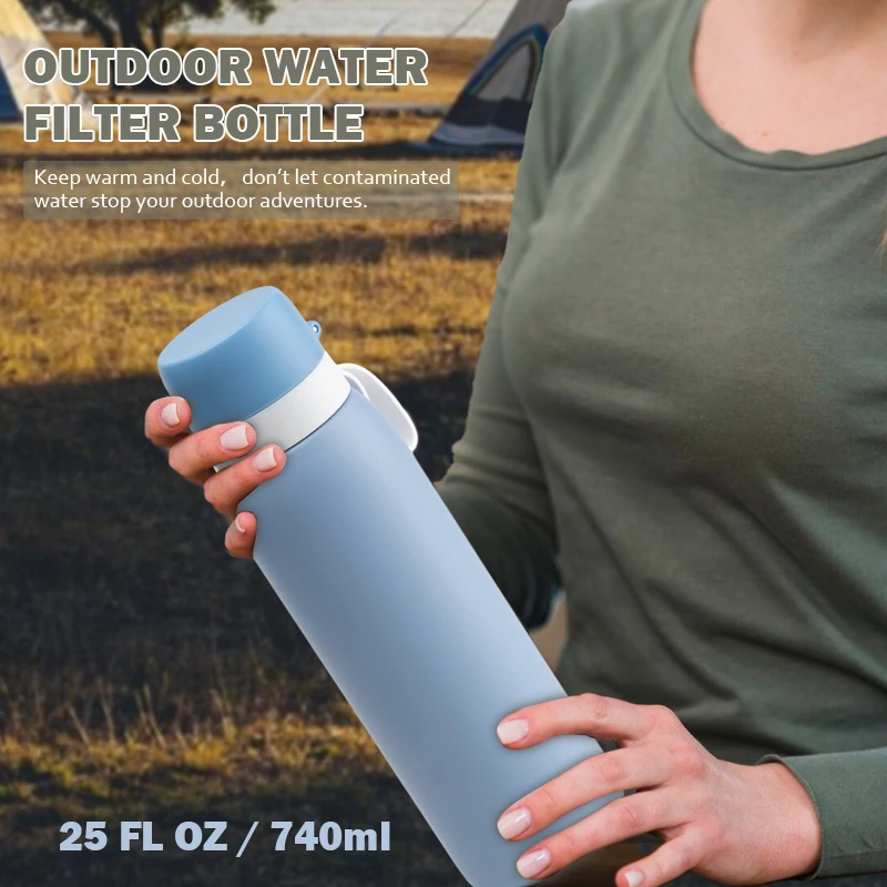 Factory Price 304 Stainless Steel Portable Outdoor Hiking Camping Drinking Self Filtering Activated Carbon Filtered Water Bottle