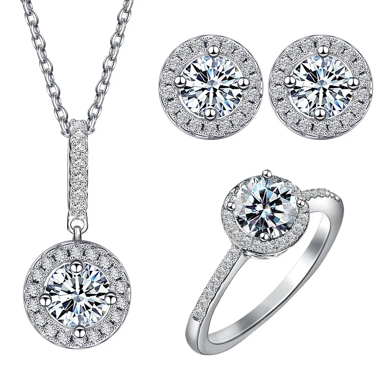 Stud earrings 925 sterling silver GRA certified moissanite pendant solitaire necklace VVS moissanite diamond ring set jewelry