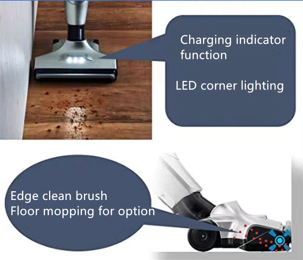 Smart Design Stick Vacuum Cleaner Handheld with Charging Indicator & Floor Mopping Function for Household & Hotel Use Bagless