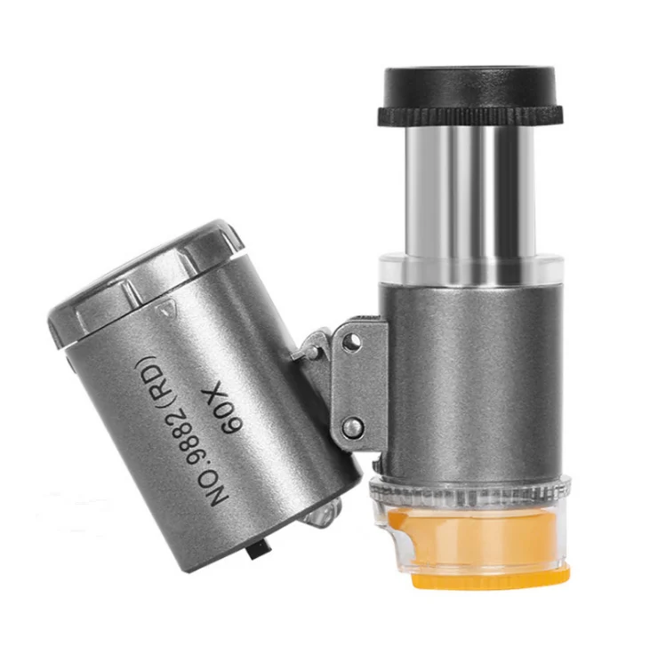 NO.9882(RD)2 60X Mini Pocket Microscope with LED Light UV Currency Detecting