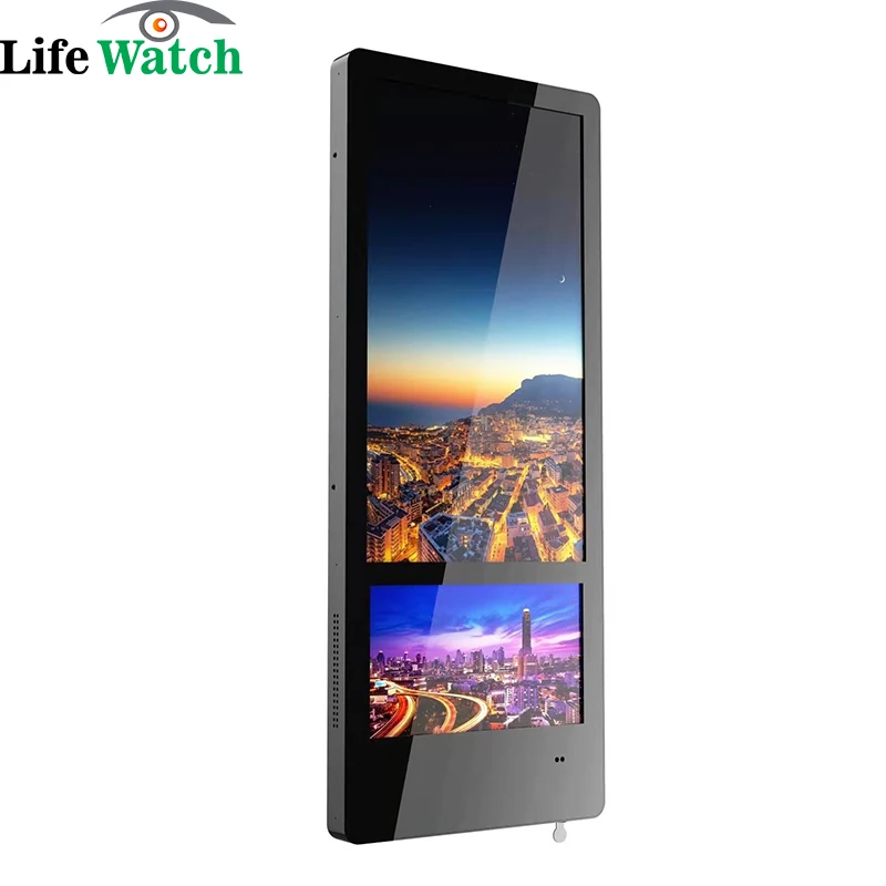 18.5-inch+10.1inch  wall mount Android system dual vertical LCD advertising screen digital signage with remote content control