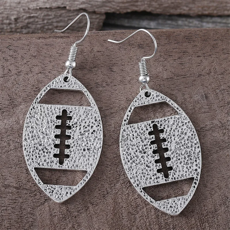 Unique Silvery Football Dangle Earrings Zinc Alloy Jewelry Vintage Elegant Style For Women Daily Sports Earring