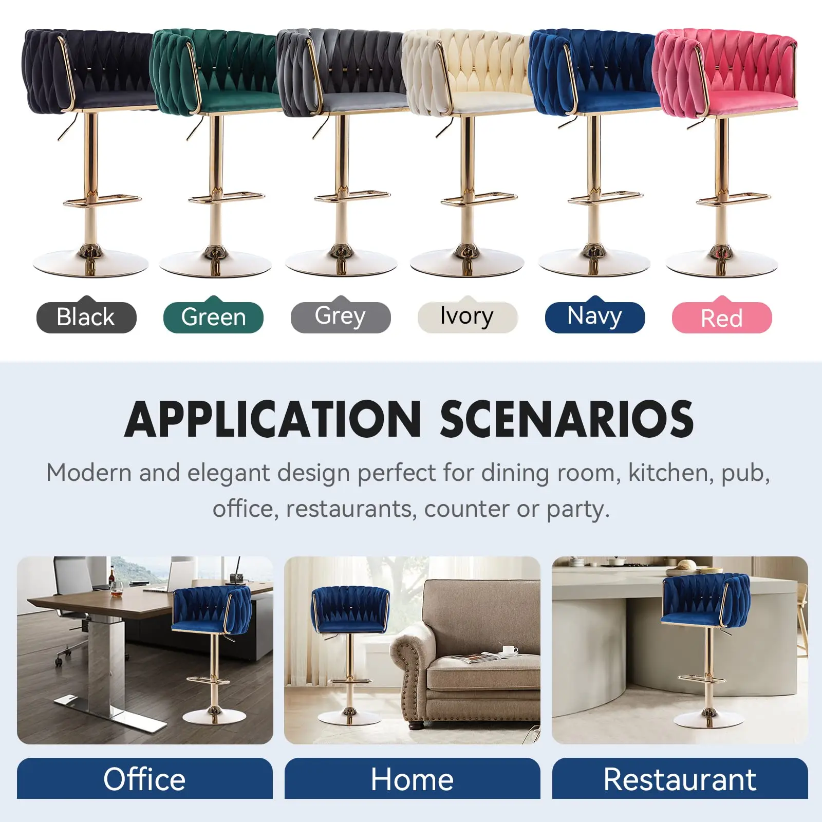 Modern High Back Counter Luxury Bar stool Metal Bar Chair swivel Velvet Bar Stool For Restaurant Kitchen